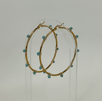 Large Gold Hoop W/ Blue Bead