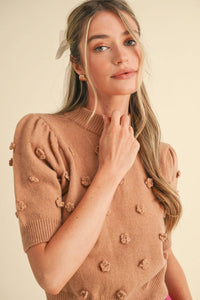 3D Floral Knit Short Sleeve Sweater