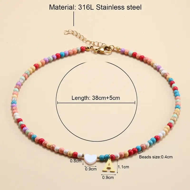Summer Colorful Beaded Initial Pendant Personalized Necklace