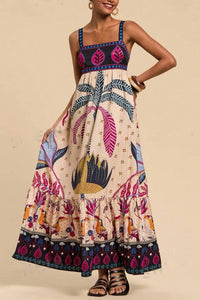 Bohemia Tropical Totem Print Strappy Flare Dress