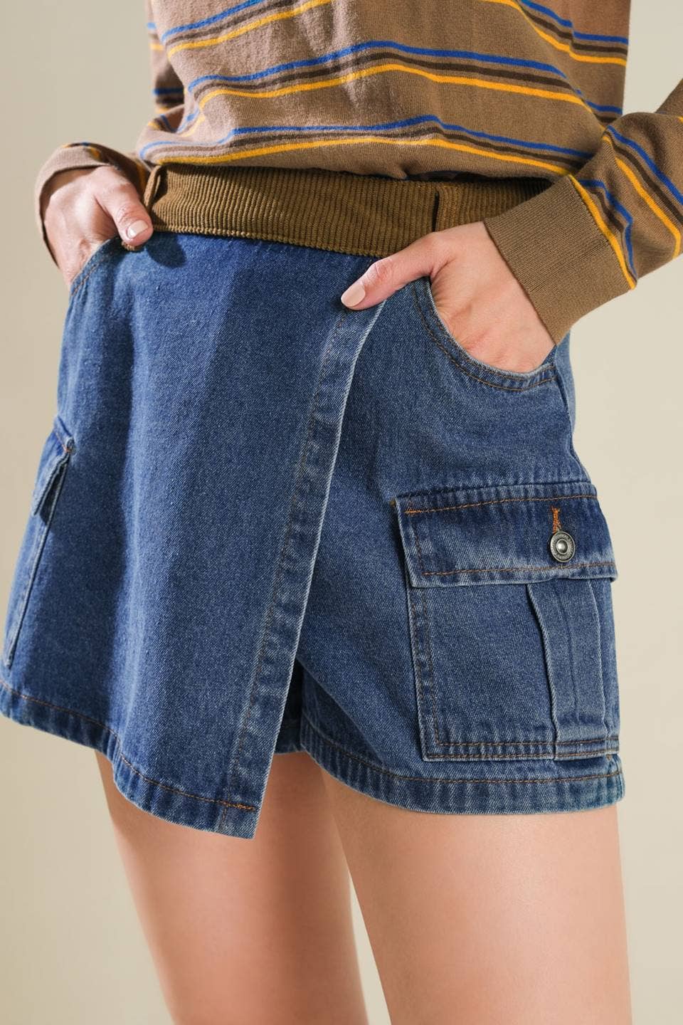 A washed denim short