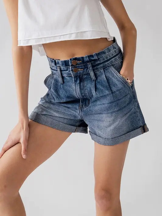 High Waisted Paper Bag Denim Shorts