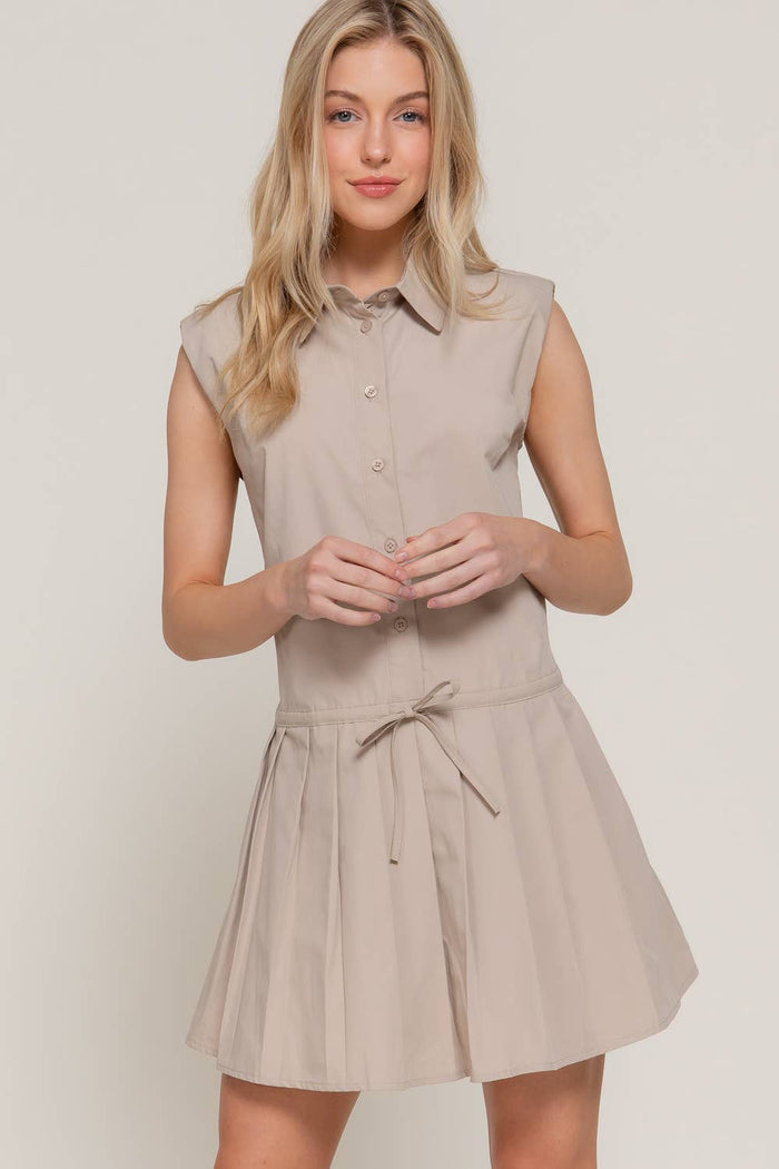 Sleeveless Button Down with Pleats Woven Dress