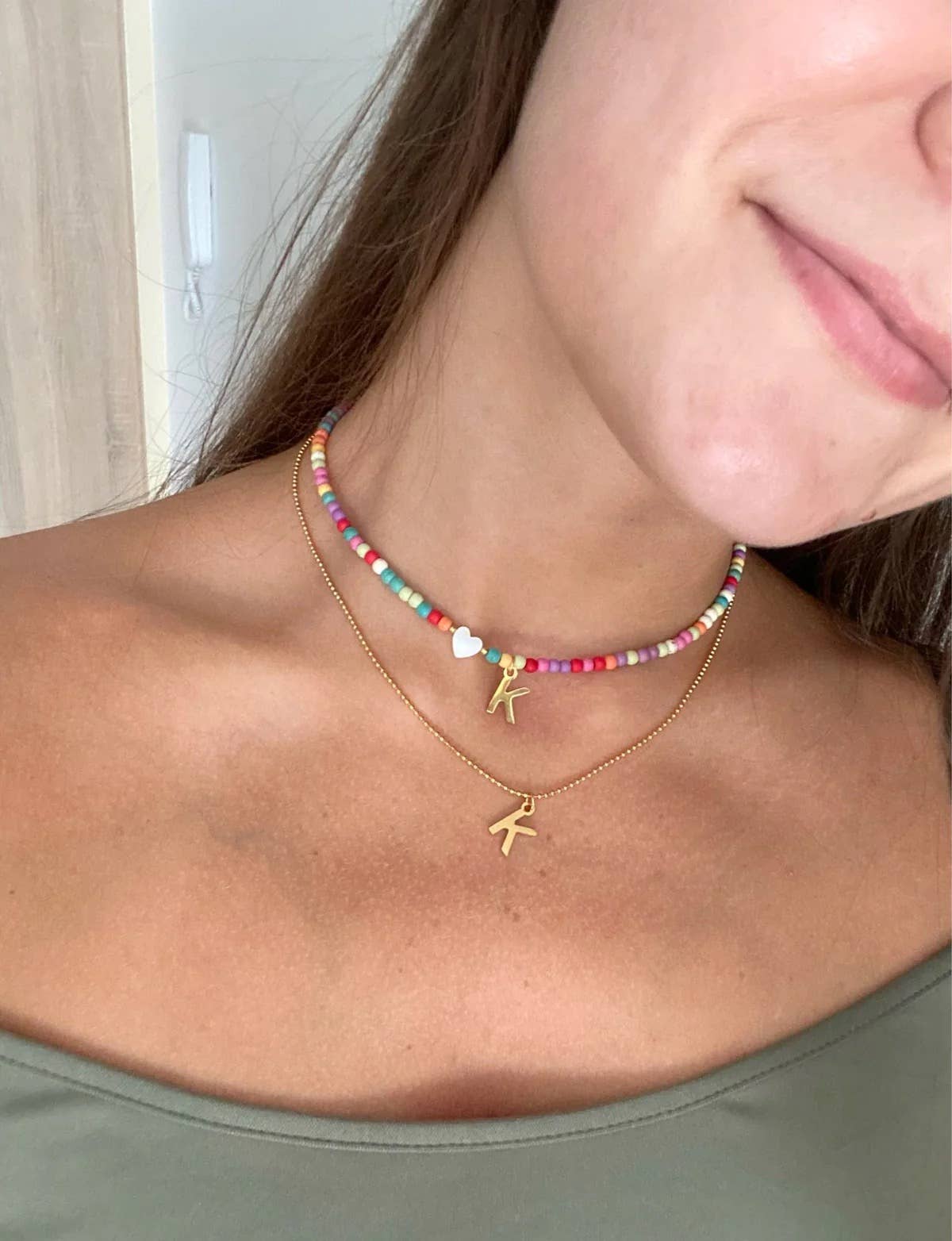 Summer Colorful Beaded Initial Pendant Personalized Necklace