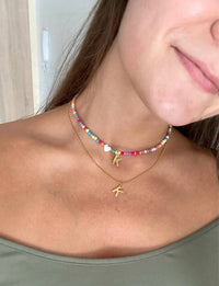 Summer Colorful Beaded Initial Pendant Personalized Necklace