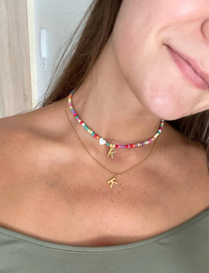 Summer Colorful Beaded Initial Pendant Personalized Necklace