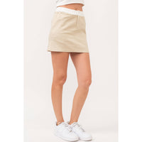 Twill with Contrast White Waistband Mini Skirt