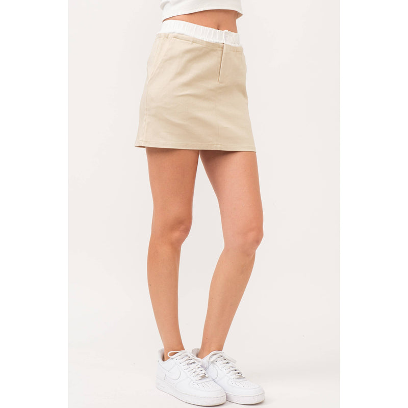 Twill with Contrast White Waistband Mini Skirt