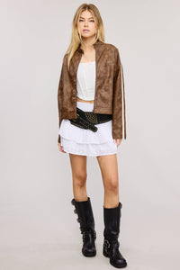 Moto Jacket with Stripes and Multi-Pocket Detail