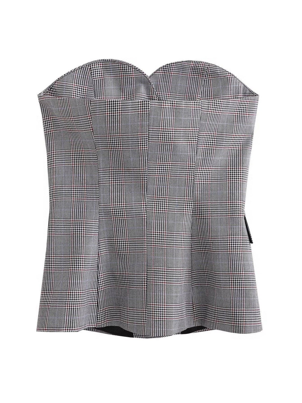 Solid Color Strapless Button Close-Fitting Top