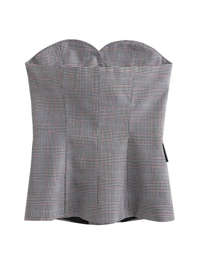 Solid Color Strapless Button Close-Fitting Top