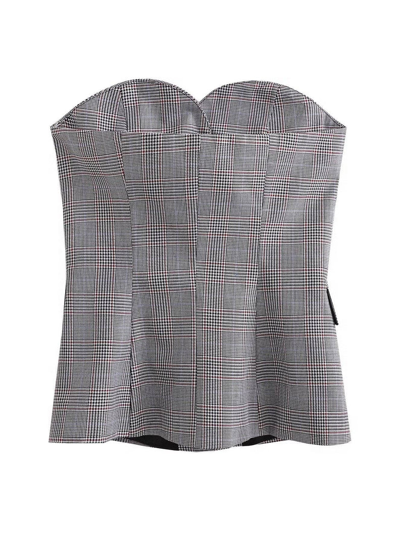 Solid Color Strapless Button Close-Fitting Top