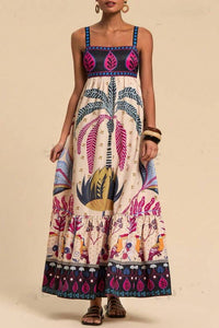 Bohemia Tropical Totem Print Strappy Flare Dress