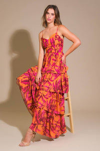 Fucsia & Orange Printed Maxi Dress