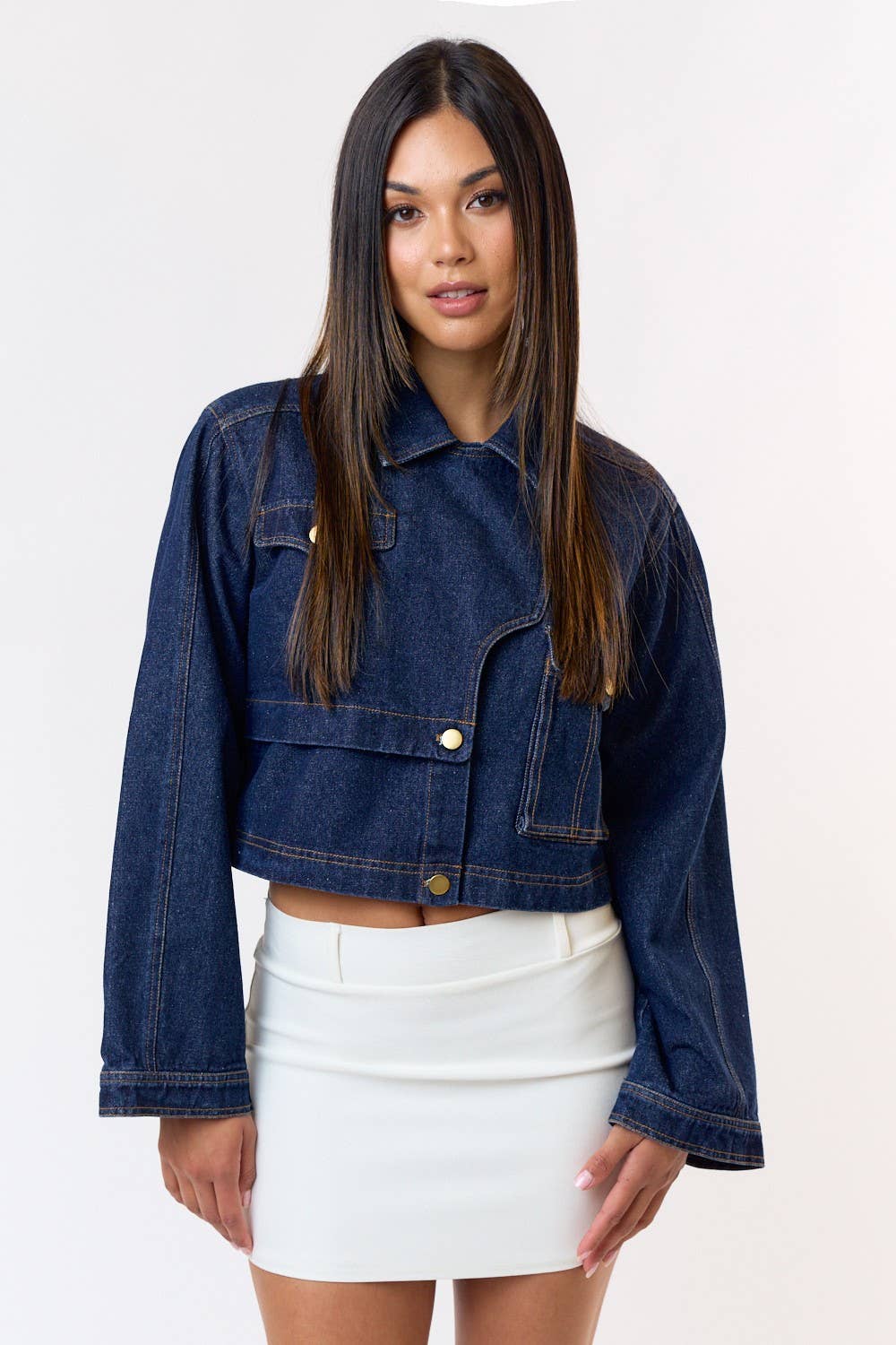 Structure Stitch Detail Denim Crop Jacket