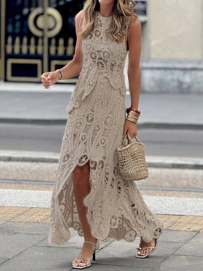 Bohemia Cut-Out Lace Irregular Vest Top Skirt Set