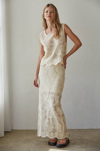 Woven Cotton Floral Lace Work Sleeveless Top