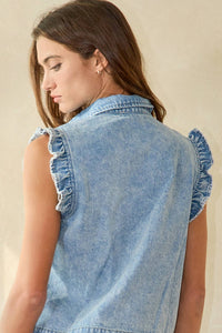 Ruffle-Adorned Denim Vest