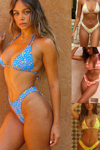 Two Piece Printed Lace Up Swimsuit