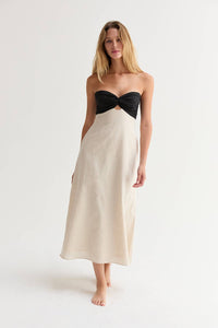 Emery Linen Colorblock Front Twist Midi Dress