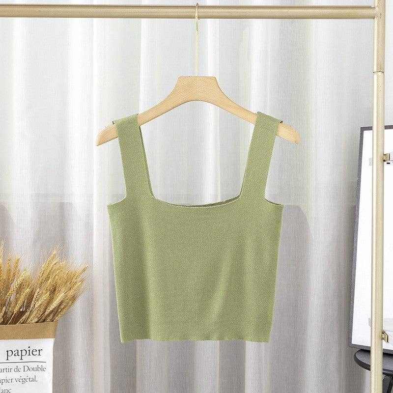 Solid Square Neck Sleeveless Knit Crop Top