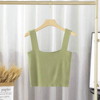 Solid Square Neck Sleeveless Knit Crop Top