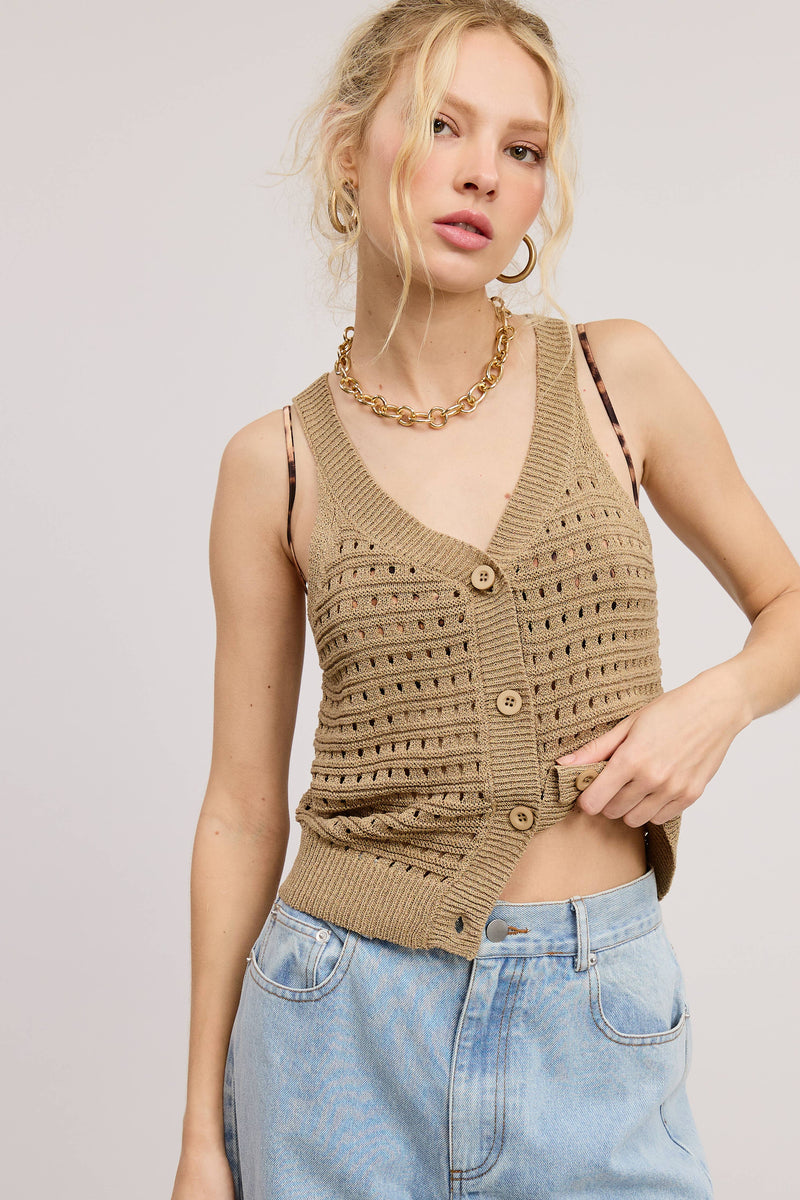 Punch Work Stitch Knit Tank Top