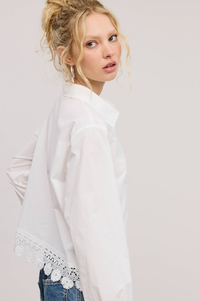 Eyelet Embroidery Trim Detail Collared Blouse