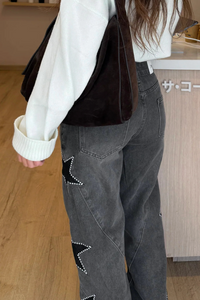 Women Casual  Star Print Wide Leg Denim Pants Jeans