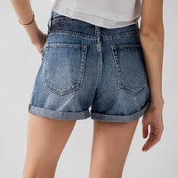 High Waisted Paper Bag Denim Shorts