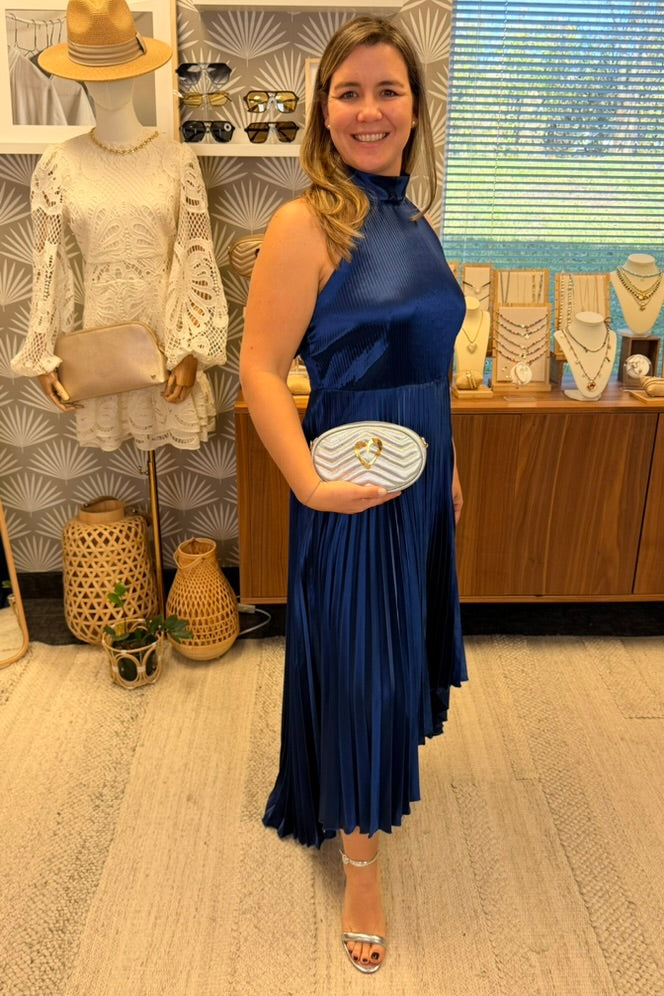 Blue Pleated Maxi Dress