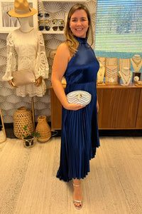 Blue Pleated Maxi Dress