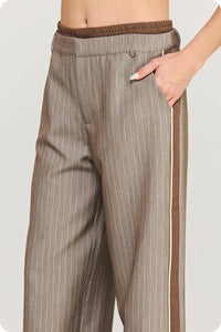 Double Waist Pinstripe Piping Trouser