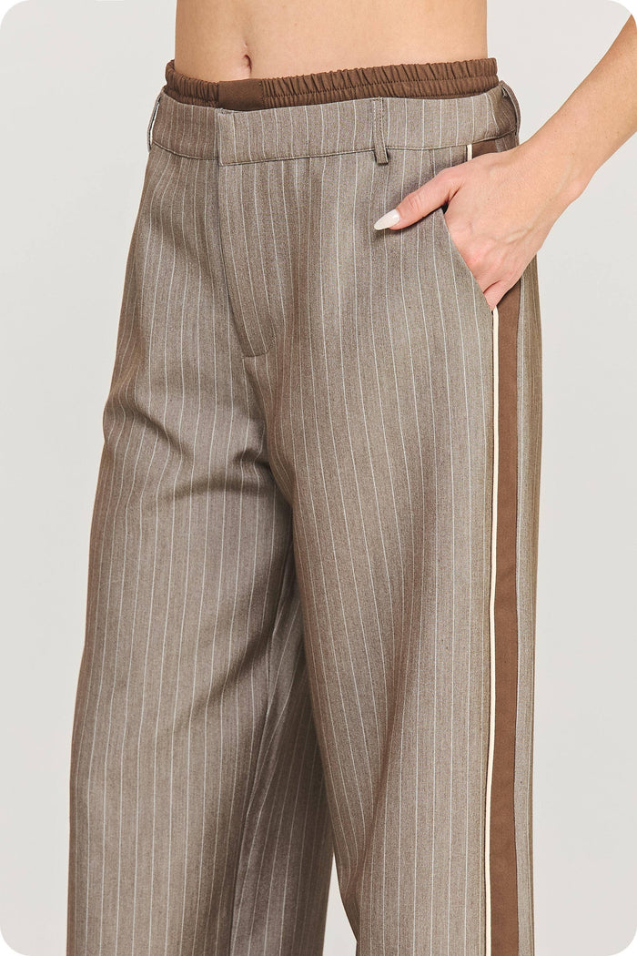 Double Waist Pinstripe Piping Trouser