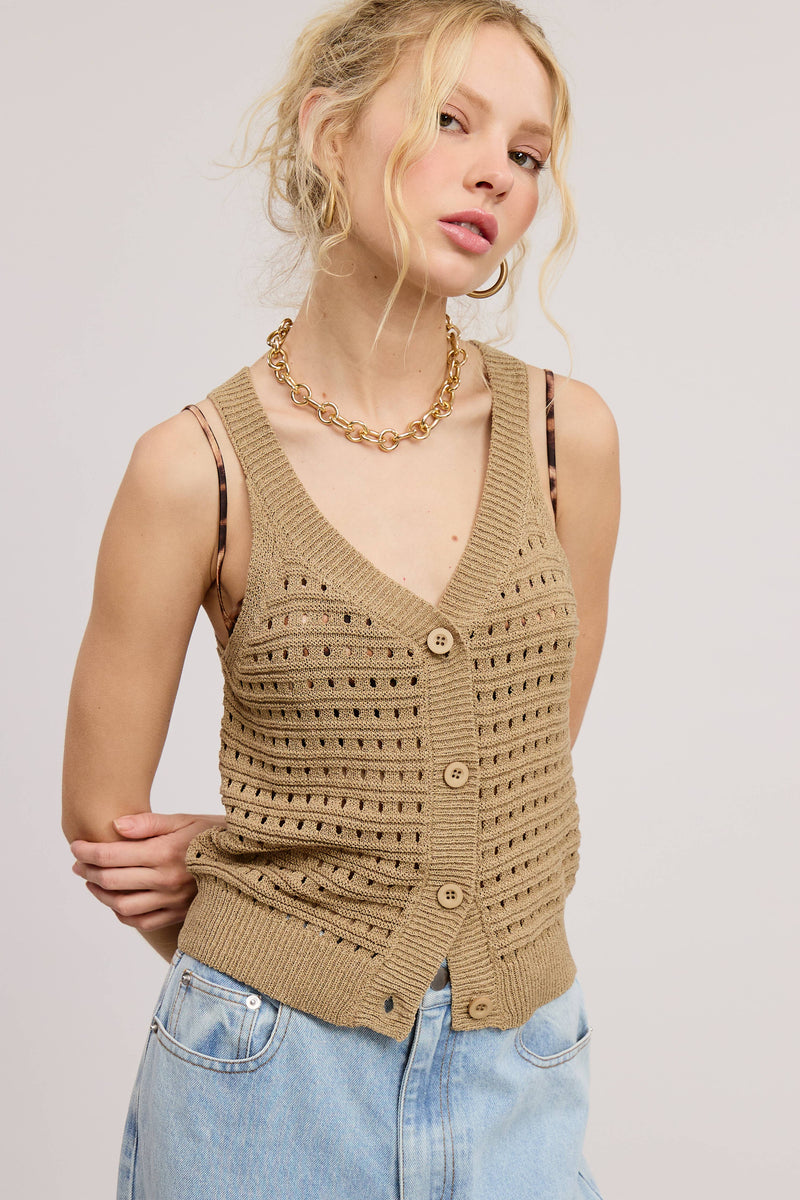 Punch Work Stitch Knit Tank Top