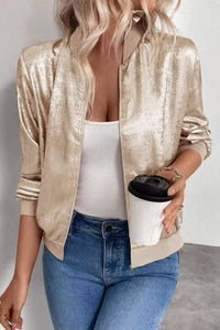 Champagne Zipper Cropped Jacket Coat