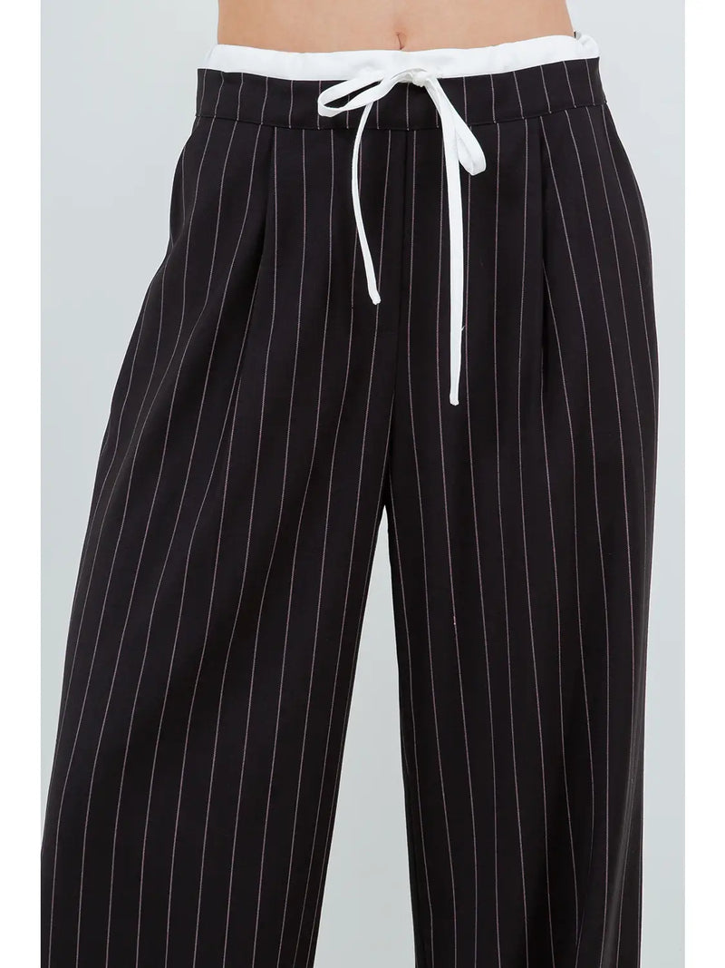 Pinstripe Contrast Waist Pant - Black