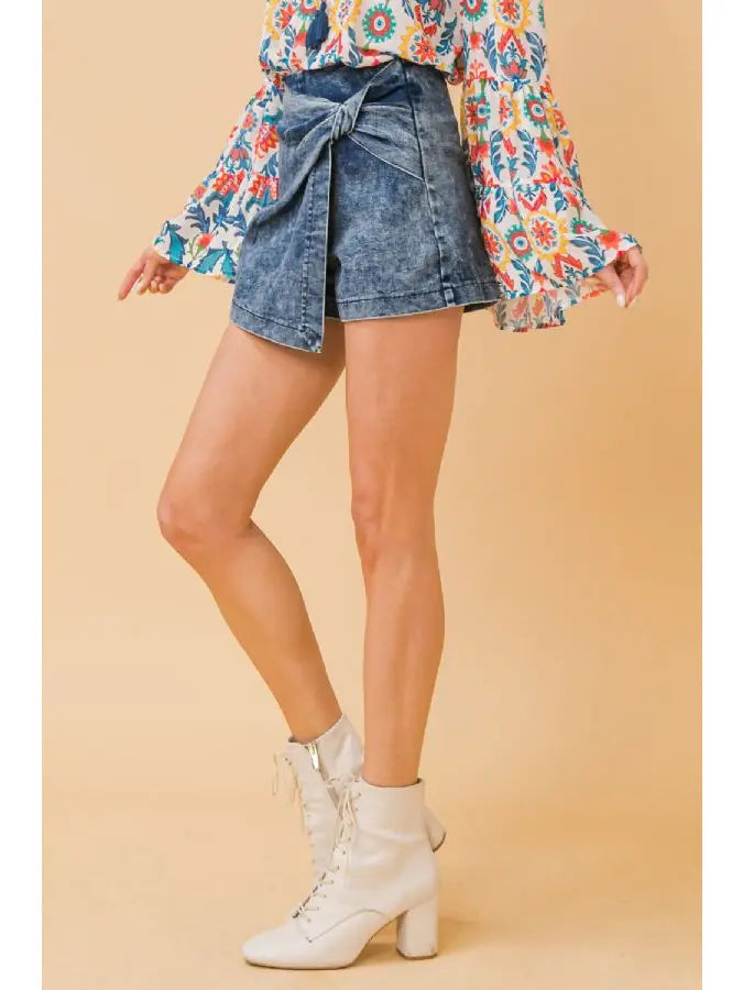 Acid Wash Skort- Denim