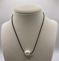 Adjustable Black Necklace W/ BIG Pearl