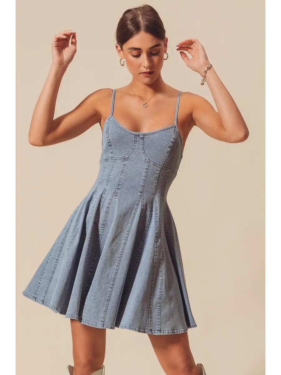 Line Fit and Flare Denim Mini Dress