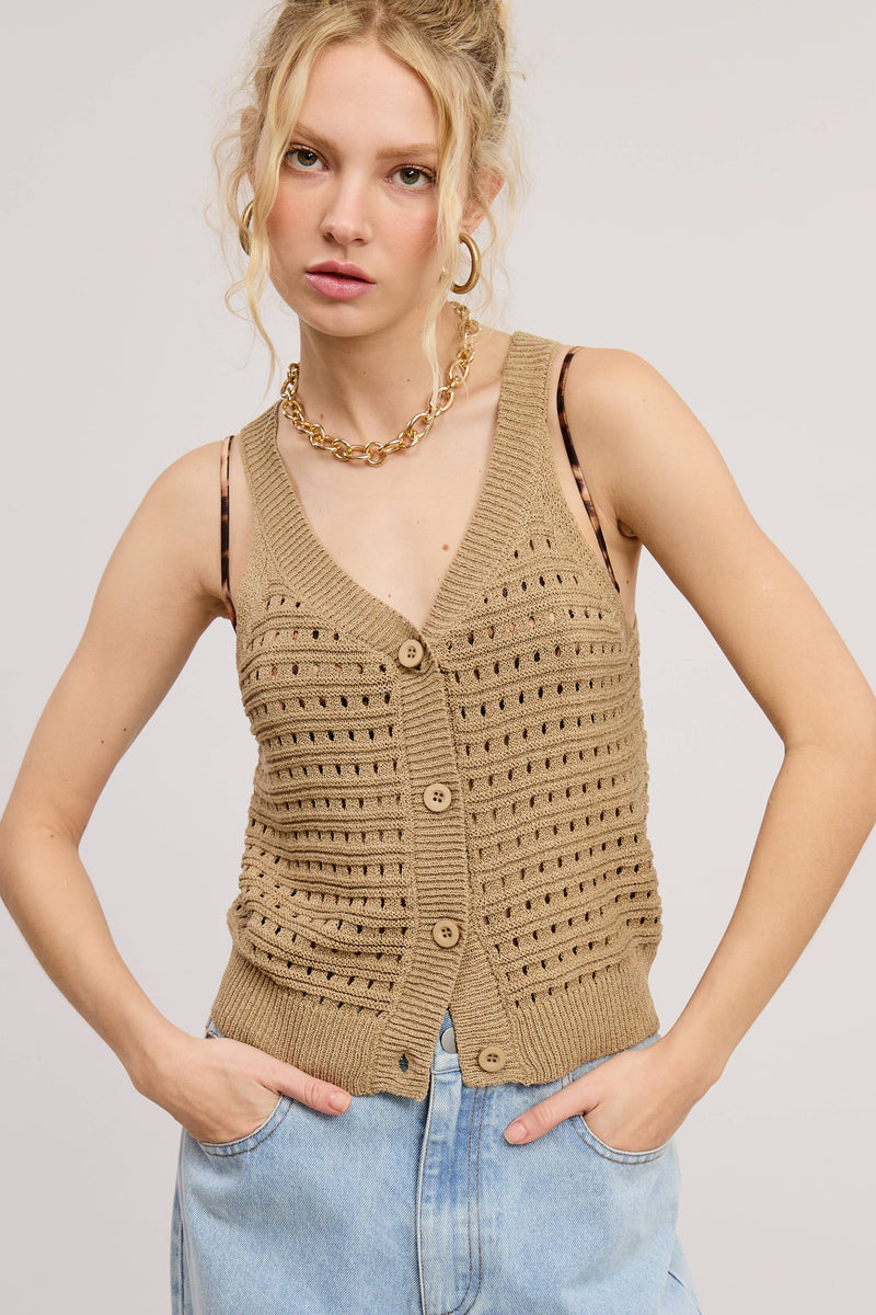 Punch Work Stitch Knit Tank Top