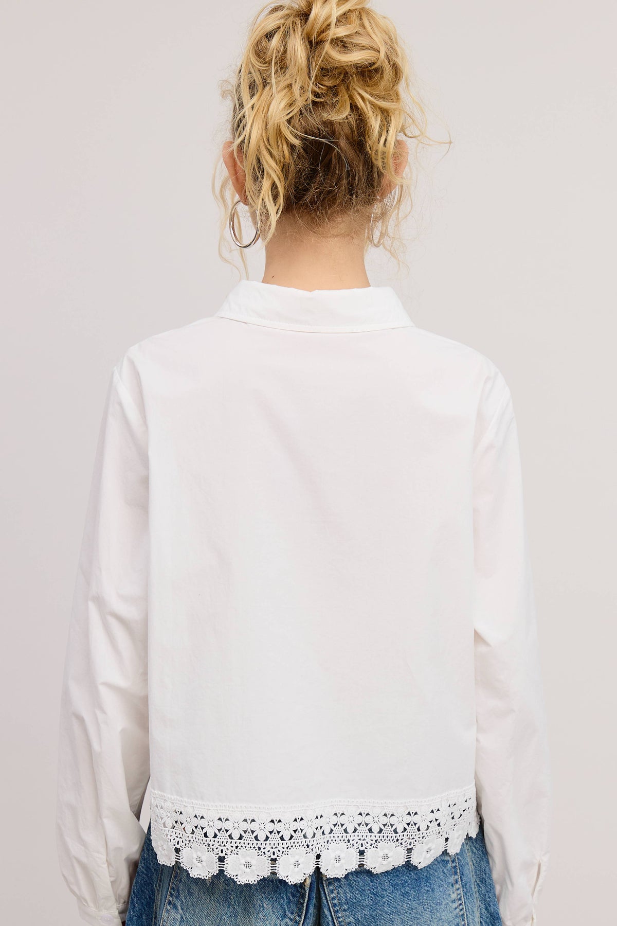 Eyelet Embroidery Trim Detail Collared Blouse