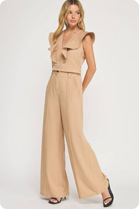 Top Stitch Detail Wide Leg Trousers