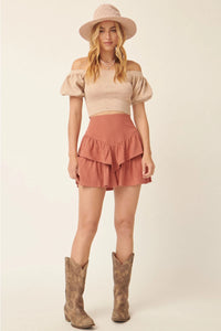 Woven Yoke Ruffle Layer Mini Skirt