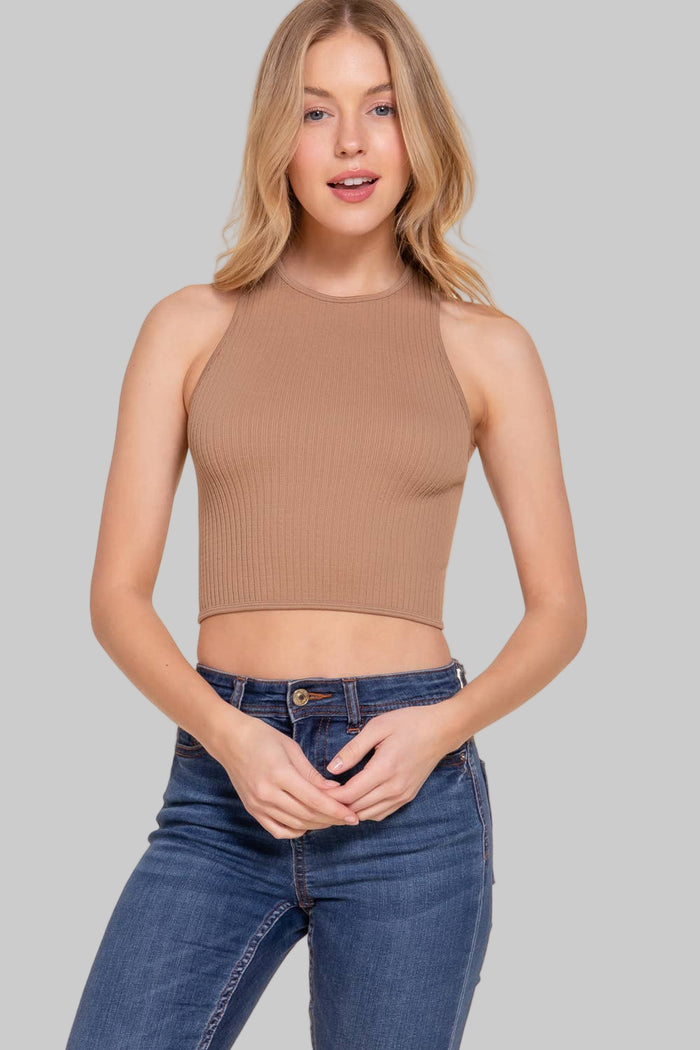 Racerback Texture Seamless Crop Tank Top