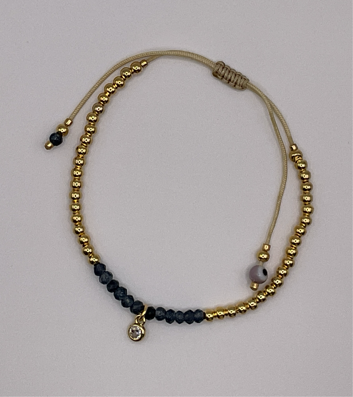 Gold, blue Mini Beads W/ Mini Evil Eye Bracelets