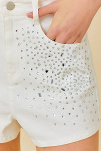 Rhinestone Denim Short White