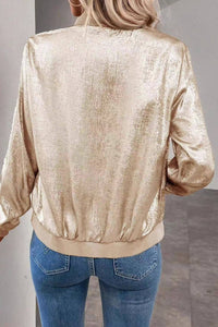 Champagne Zipper Cropped Jacket Coat