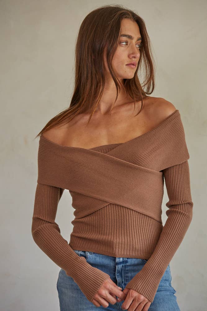 Knit Sweater Off Shoulder Long Sleeve Top