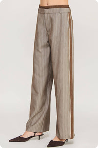 Double Waist Pinstripe Piping Trouser